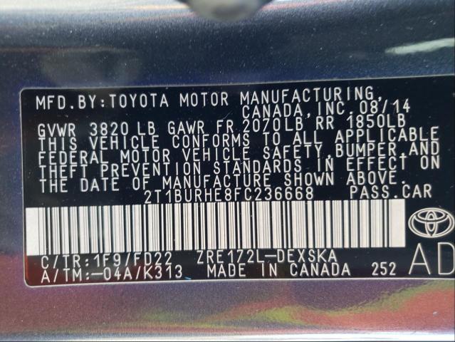 Photo 9 VIN: 2T1BURHE8FC236668 - TOYOTA COROLLA L 