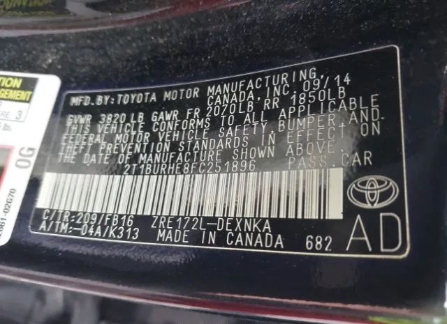 Photo 8 VIN: 2T1BURHE8FC251896 - TOYOTA COROLLA 