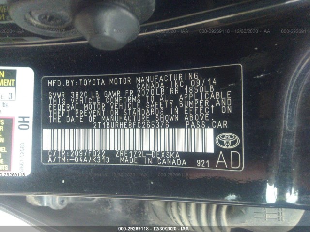 Photo 8 VIN: 2T1BURHE8FC265376 - TOYOTA COROLLA 