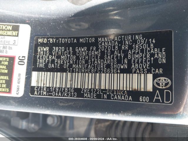 Photo 8 VIN: 2T1BURHE8FC266964 - TOYOTA COROLLA 