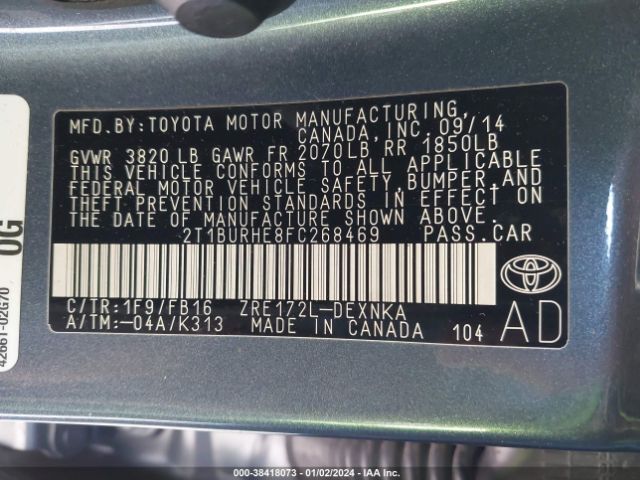 Photo 8 VIN: 2T1BURHE8FC268469 - TOYOTA COROLLA 