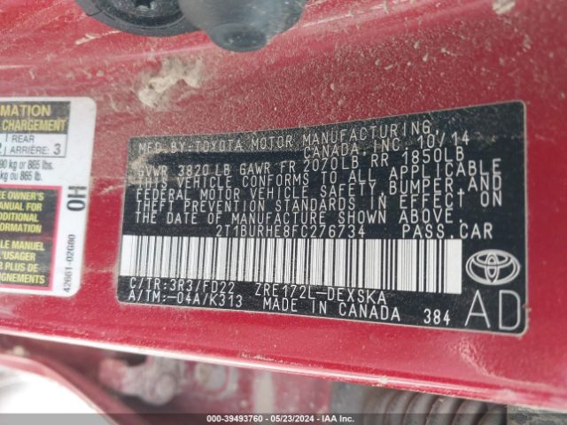 Photo 8 VIN: 2T1BURHE8FC276734 - TOYOTA COROLLA 