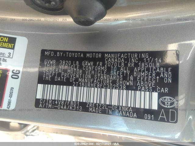 Photo 8 VIN: 2T1BURHE8FC302538 - TOYOTA COROLLA 