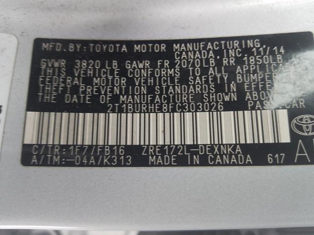 Photo 9 VIN: 2T1BURHE8FC303026 - TOYOTA COROLLA L 