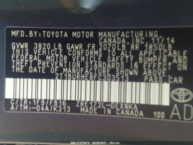 Photo 8 VIN: 2T1BURHE8FC303513 - TOYOTA COROLLA 