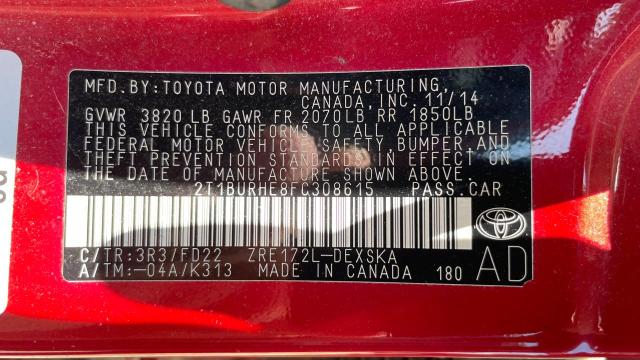 Photo 9 VIN: 2T1BURHE8FC308615 - TOYOTA COROLLA 