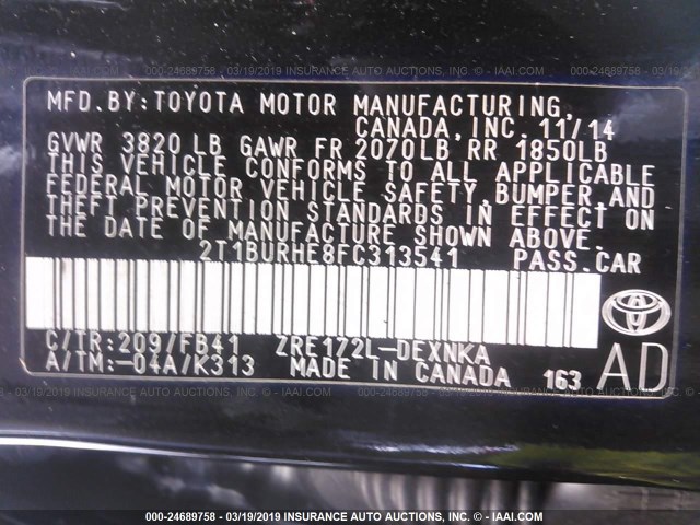 Photo 8 VIN: 2T1BURHE8FC313541 - TOYOTA COROLLA 