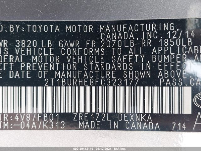 Photo 8 VIN: 2T1BURHE8FC323177 - TOYOTA COROLLA 