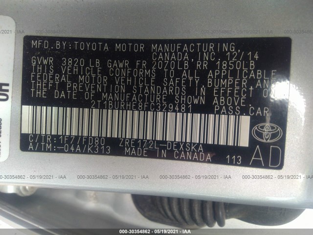 Photo 8 VIN: 2T1BURHE8FC329481 - TOYOTA COROLLA 