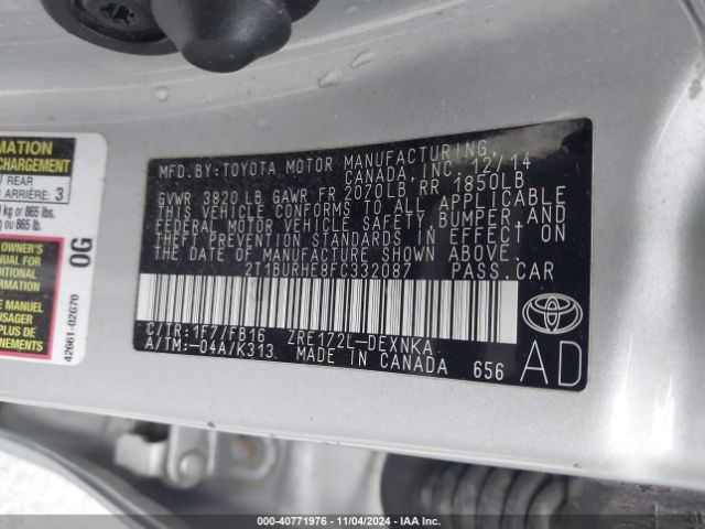 Photo 8 VIN: 2T1BURHE8FC332087 - TOYOTA COROLLA 