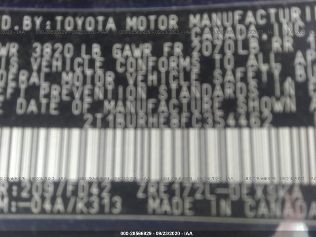 Photo 8 VIN: 2T1BURHE8FC354462 - TOYOTA COROLLA 