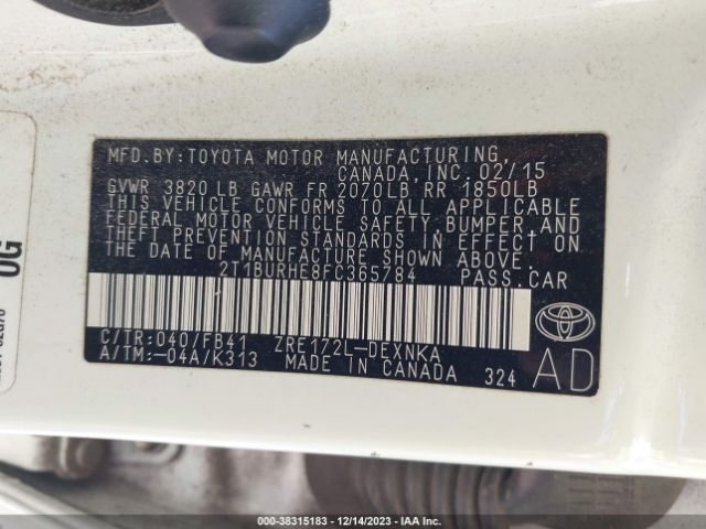 Photo 8 VIN: 2T1BURHE8FC365784 - TOYOTA COROLLA 