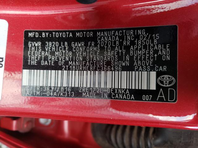 Photo 9 VIN: 2T1BURHE8FC366496 - TOYOTA COROLLA L 