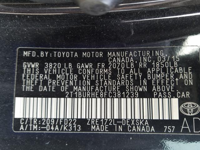 Photo 9 VIN: 2T1BURHE8FC381239 - TOYOTA COROLLA L 