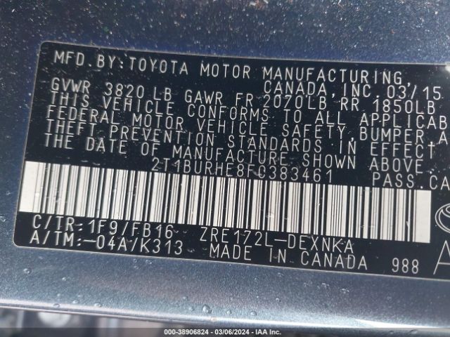 Photo 8 VIN: 2T1BURHE8FC383461 - TOYOTA COROLLA 