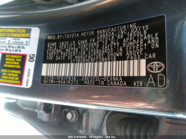 Photo 8 VIN: 2T1BURHE8FC388918 - TOYOTA COROLLA 