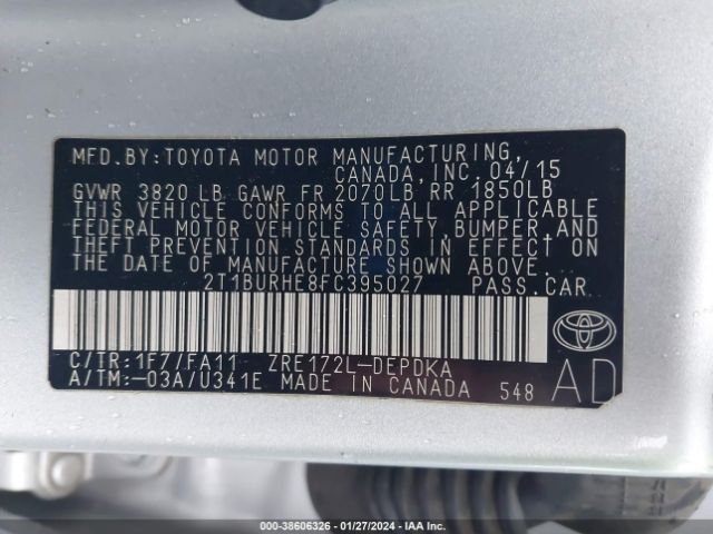 Photo 8 VIN: 2T1BURHE8FC395027 - TOYOTA COROLLA 