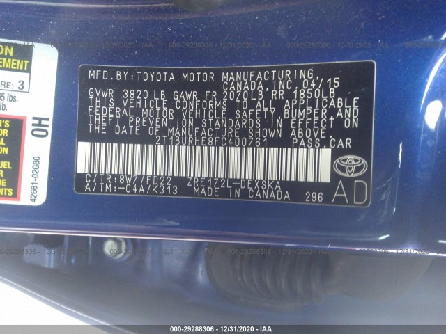 Photo 8 VIN: 2T1BURHE8FC400761 - TOYOTA COROLLA 