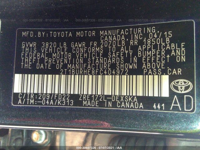 Photo 8 VIN: 2T1BURHE8FC404972 - TOYOTA COROLLA 