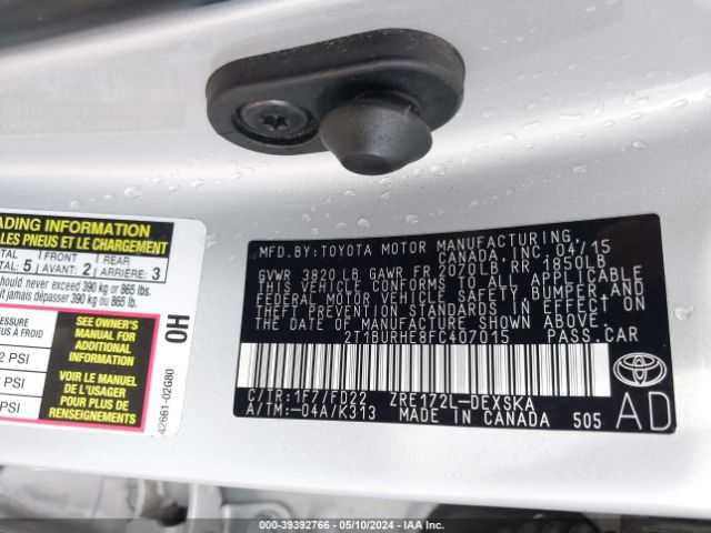 Photo 8 VIN: 2T1BURHE8FC407015 - TOYOTA COROLLA 