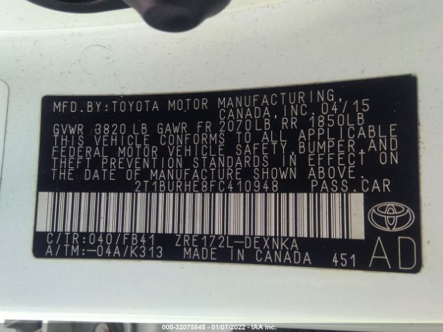 Photo 8 VIN: 2T1BURHE8FC410948 - TOYOTA COROLLA 