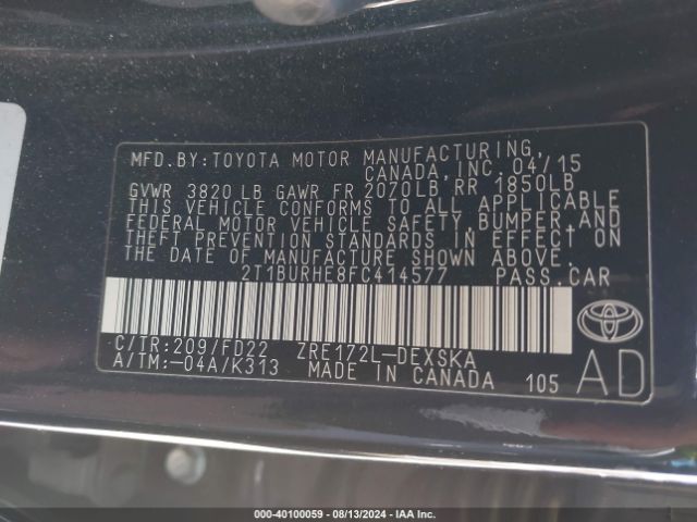 Photo 8 VIN: 2T1BURHE8FC414577 - TOYOTA COROLLA 