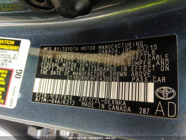 Photo 8 VIN: 2T1BURHE8FC430696 - TOYOTA COROLLA 