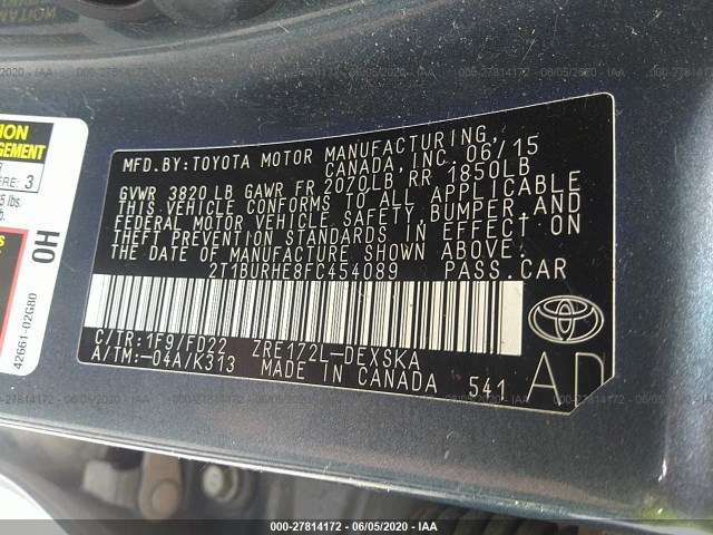 Photo 8 VIN: 2T1BURHE8FC454089 - TOYOTA COROLLA 