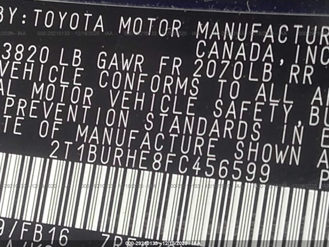 Photo 8 VIN: 2T1BURHE8FC456599 - TOYOTA COROLLA 