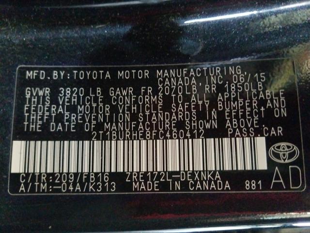 Photo 9 VIN: 2T1BURHE8FC460412 - TOYOTA COROLLA L 