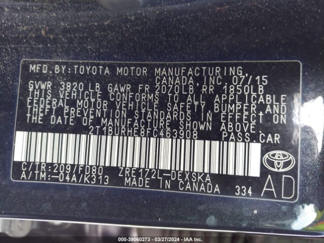 Photo 8 VIN: 2T1BURHE8FC463908 - TOYOTA COROLLA 