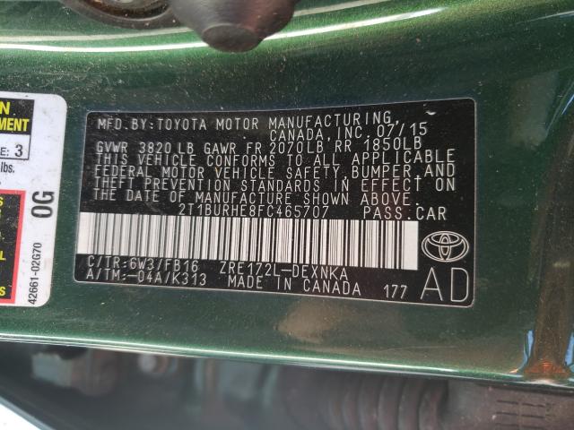 Photo 9 VIN: 2T1BURHE8FC465707 - TOYOTA COROLLA L 