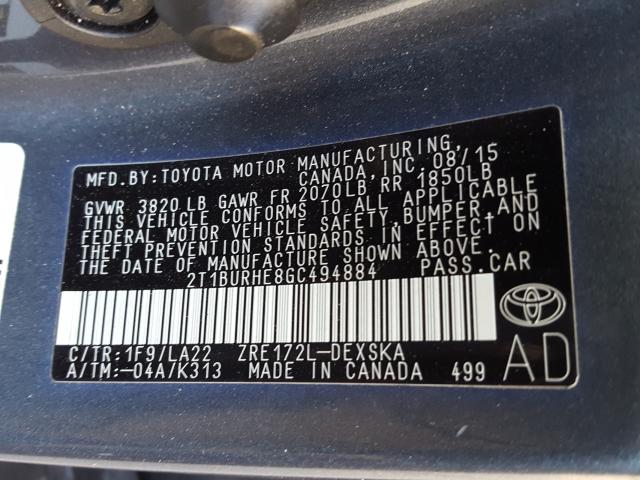 Photo 9 VIN: 2T1BURHE8GC494884 - TOYOTA COROLLA L 