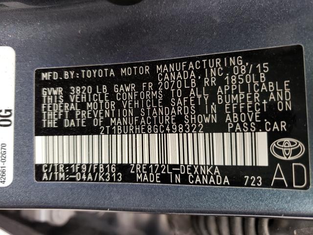 Photo 9 VIN: 2T1BURHE8GC498322 - TOYOTA COROLLA L 