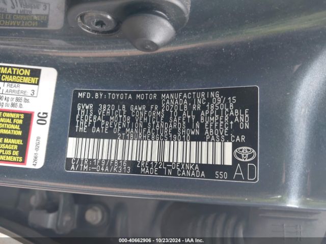 Photo 8 VIN: 2T1BURHE8GC519010 - TOYOTA COROLLA 