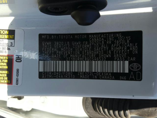 Photo 9 VIN: 2T1BURHE8GC546532 - TOYOTA COROLLA L 