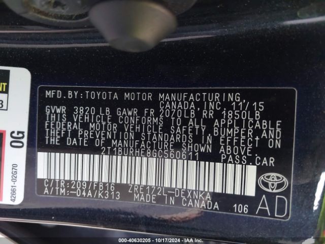 Photo 8 VIN: 2T1BURHE8GC560611 - TOYOTA COROLLA 