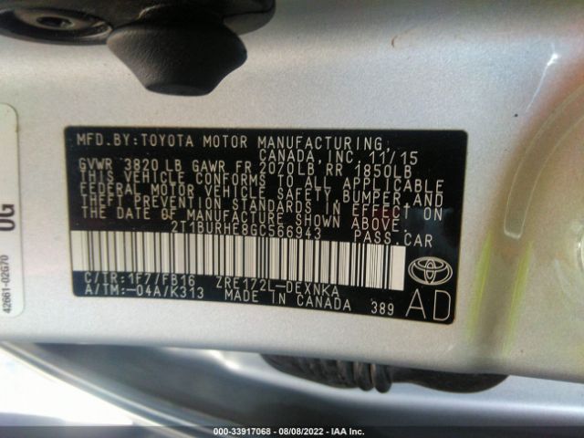 Photo 8 VIN: 2T1BURHE8GC566943 - TOYOTA COROLLA 