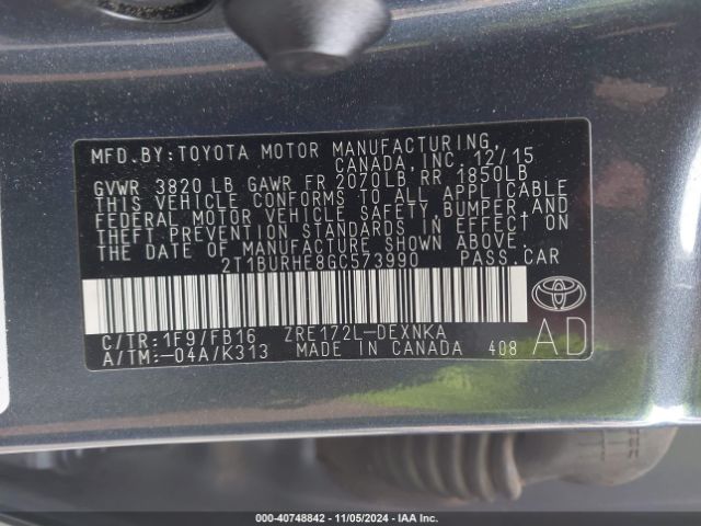 Photo 8 VIN: 2T1BURHE8GC573990 - TOYOTA COROLLA 