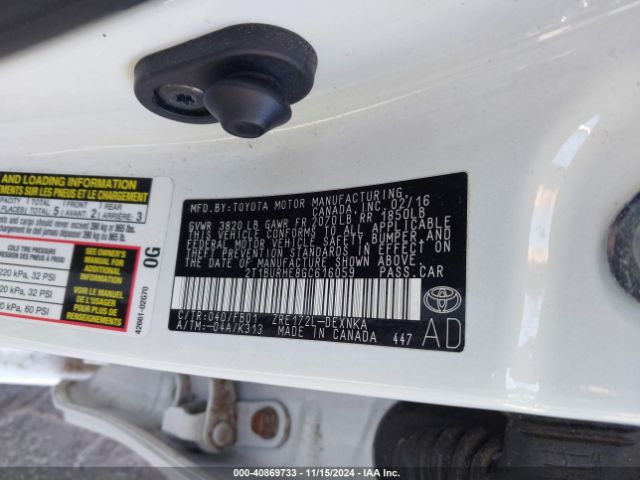 Photo 8 VIN: 2T1BURHE8GC616059 - TOYOTA COROLLA 