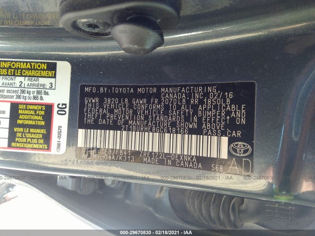 Photo 8 VIN: 2T1BURHE8GC618166 - TOYOTA COROLLA 