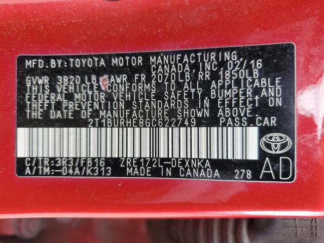 Photo 12 VIN: 2T1BURHE8GC622749 - TOYOTA COROLLA L 