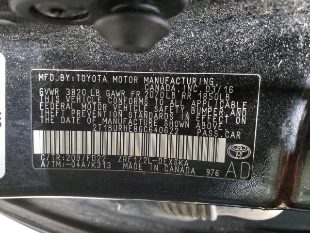 Photo 12 VIN: 2T1BURHE8GC640622 - TOYOTA COROLLA 