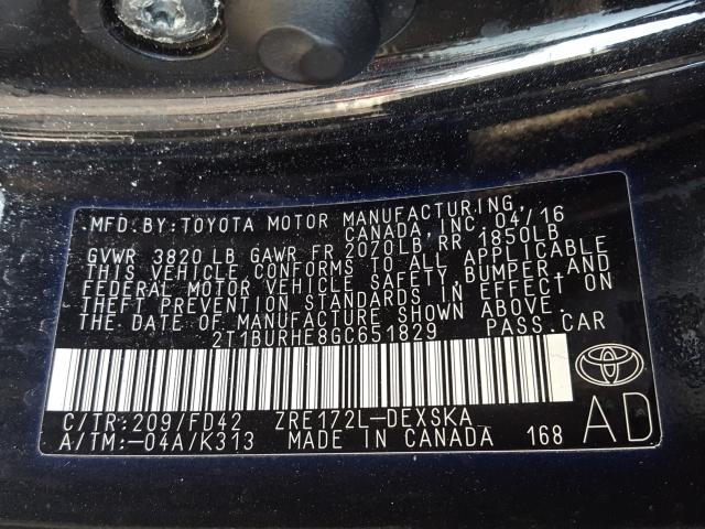 Photo 9 VIN: 2T1BURHE8GC651829 - TOYOTA COROLLA L 