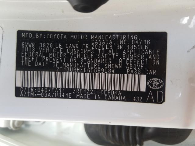 Photo 9 VIN: 2T1BURHE8GC669084 - TOYOTA COROLLA L 