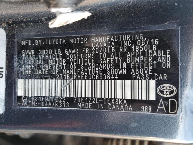 Photo 11 VIN: 2T1BURHE8GC693644 - TOYOTA COROLLA 