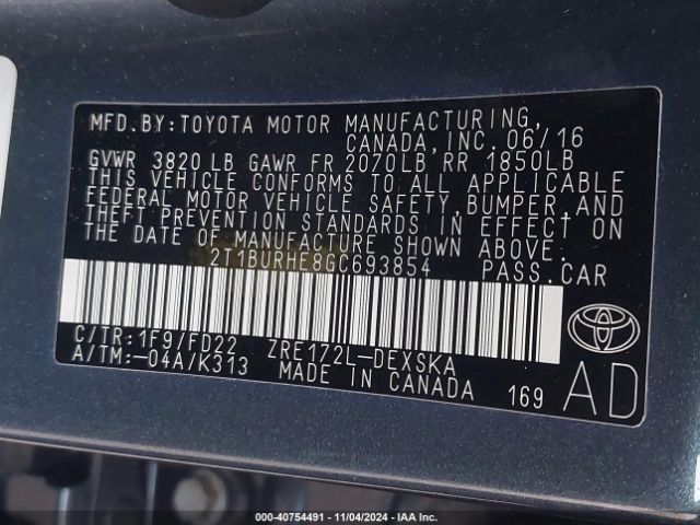 Photo 8 VIN: 2T1BURHE8GC693854 - TOYOTA COROLLA 