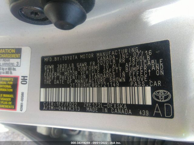 Photo 8 VIN: 2T1BURHE8GC721149 - TOYOTA COROLLA 