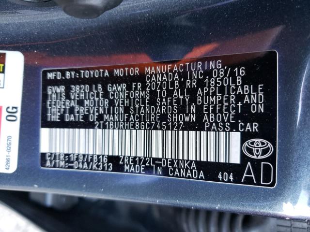 Photo 9 VIN: 2T1BURHE8GC745127 - TOYOTA COROLLA L 