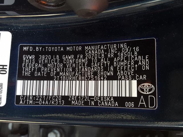 Photo 9 VIN: 2T1BURHE8HC751642 - TOYOTA COROLLA SE 